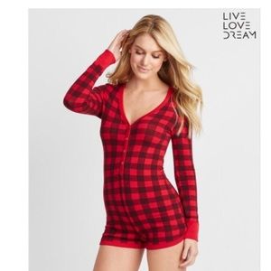 Red Plaid Aeropostale Sleep Romper Shorts